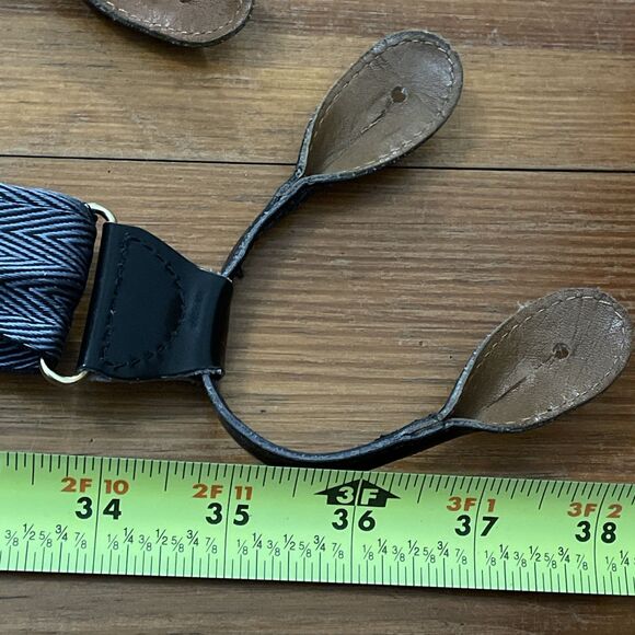 Roundtree & Yorke Black And Blue Chevron Stripes Suspenders Leather Loops - Picture 8 of 9